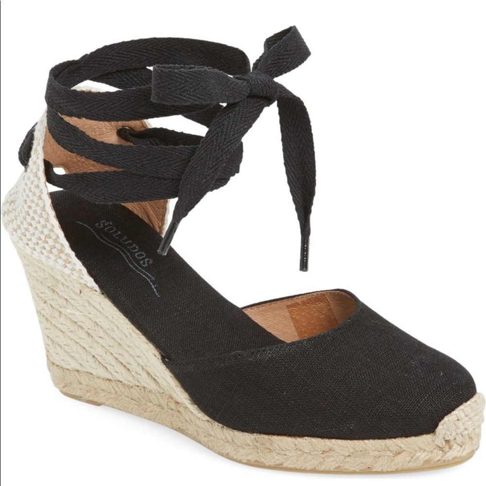 Soludos wedge lace-up espadrille sandal - black